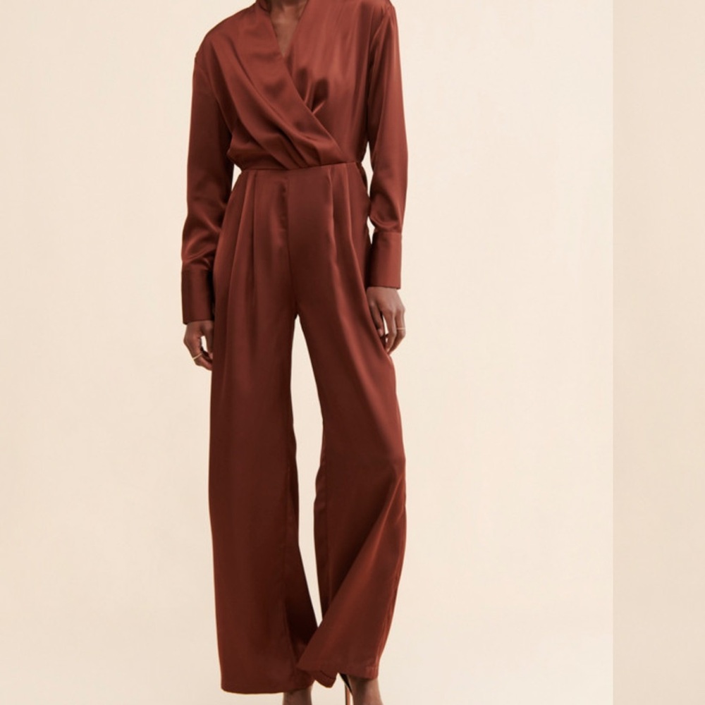Line & Dot Giselle Satin Terracotta Jumpsuit